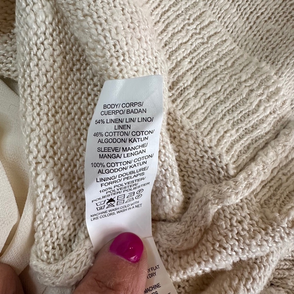 Lucky Brand Ivory‎ Crochet Lace Sleeve Knit Top Layered Shirt Women's L - Picture 7 of 9